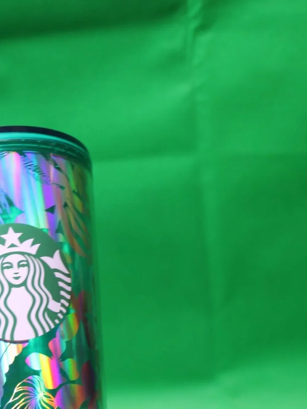 STARBUCKS 2022 Iridescent Green Tropical Leaves Metallic Tumbler 16 oz